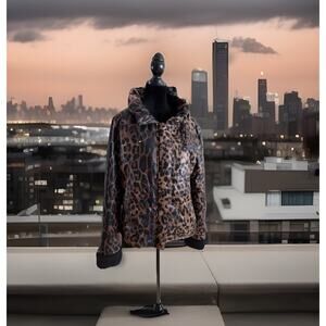 Y2K Alberto Makali Leopard Vinyl Puffer Jacket XL - Paris Hilton Streetwear Glam